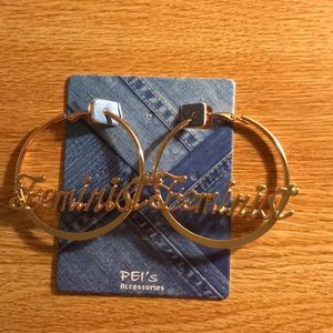 Gold hoop feminist earrings